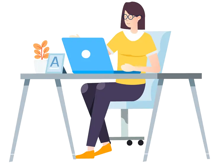 デスクで口コミコメントを作成している人物イラスト